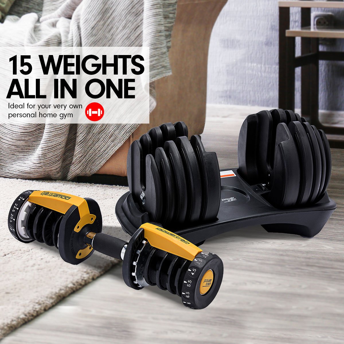 NNEDSZ 48kg Adjustable Dumbbell Home Gym Set Gold