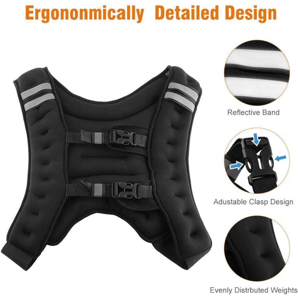 10kg Weighted Fitness Vest - Adjustable Bodyweight Trainer(Black)