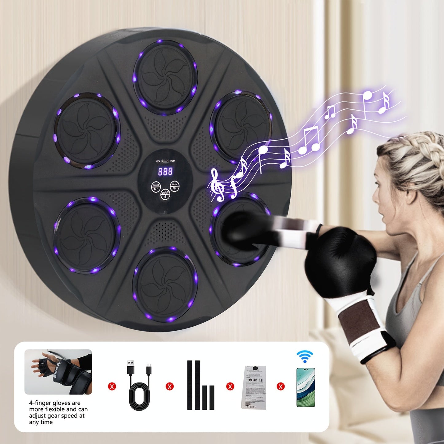 NNETM Smart Music Boxing Wall Trainer with Gloves