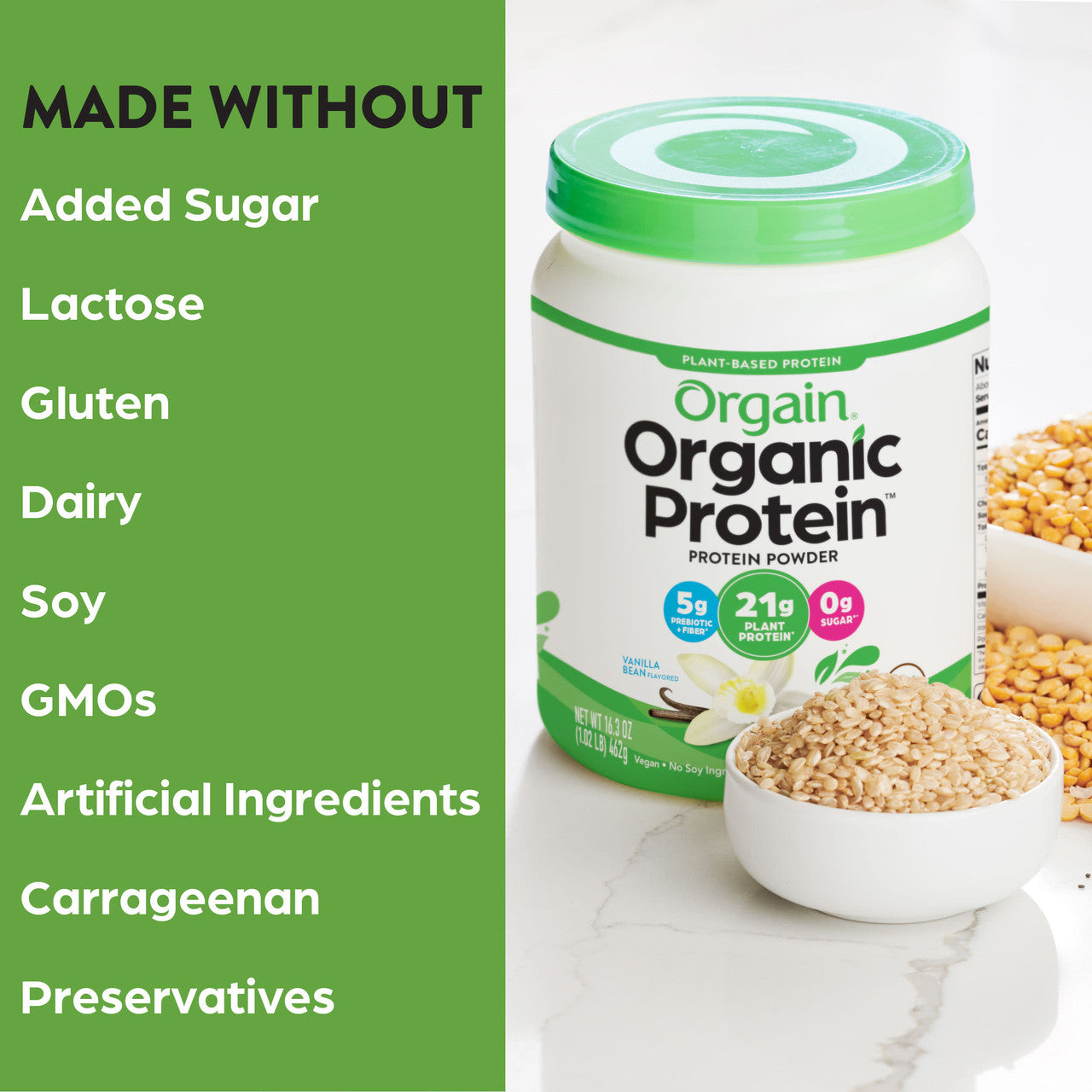 Orgain Organic Plant Based Protein Powder, Sweet Vanilla Bean (1X1.02 Lb  )