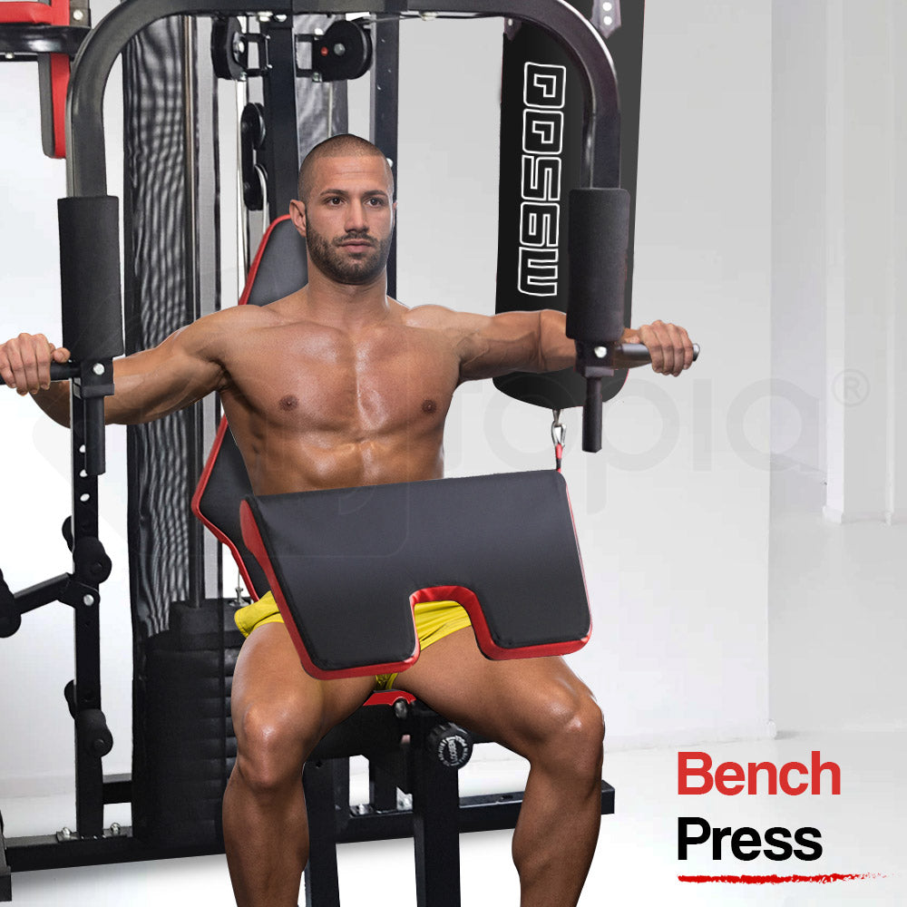 NNEMB Red Multi Station Home Gym Set with 100lbs Plates & Boxing Bag-M9500