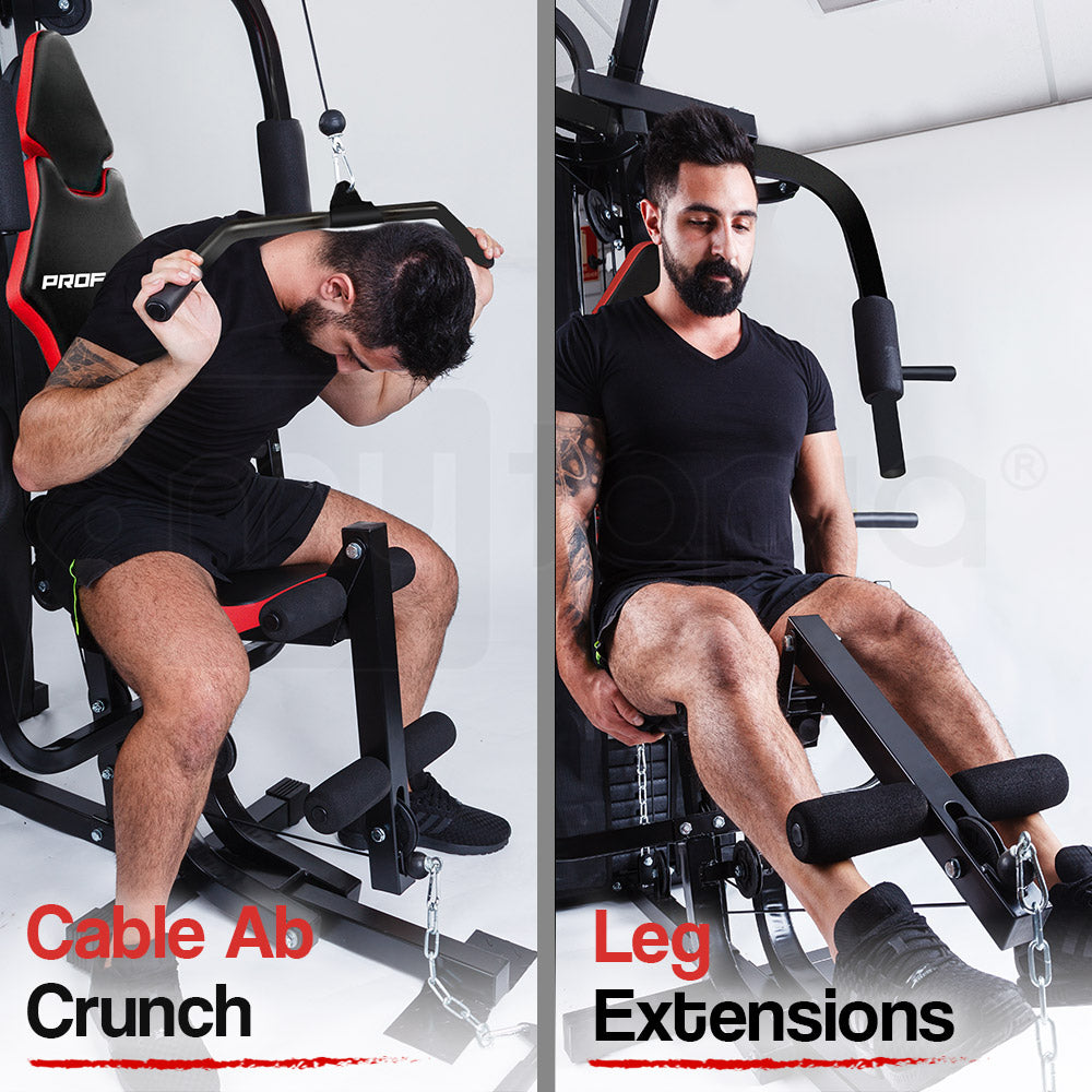 NNEMB Red Multi Station Home Gym Set with 100lbs Plates & Boxing Bag-M9500