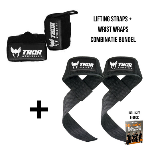 Lifting Straps + Wrist Wraps - Black - Including E-Book