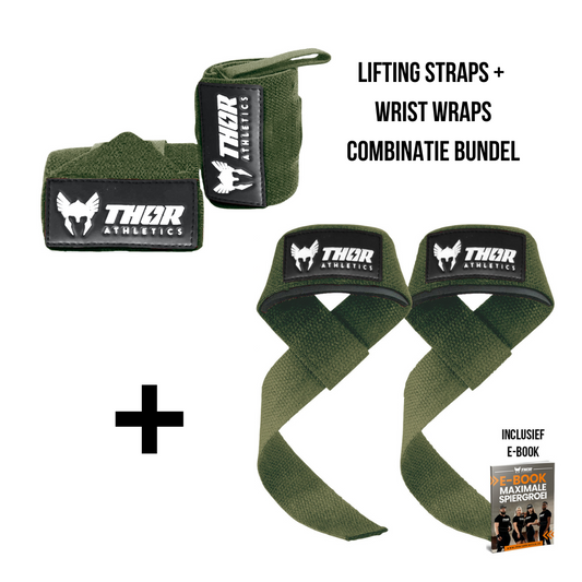 Lifting Straps + Wrist Wraps - Army Green - Inclusief E-Book