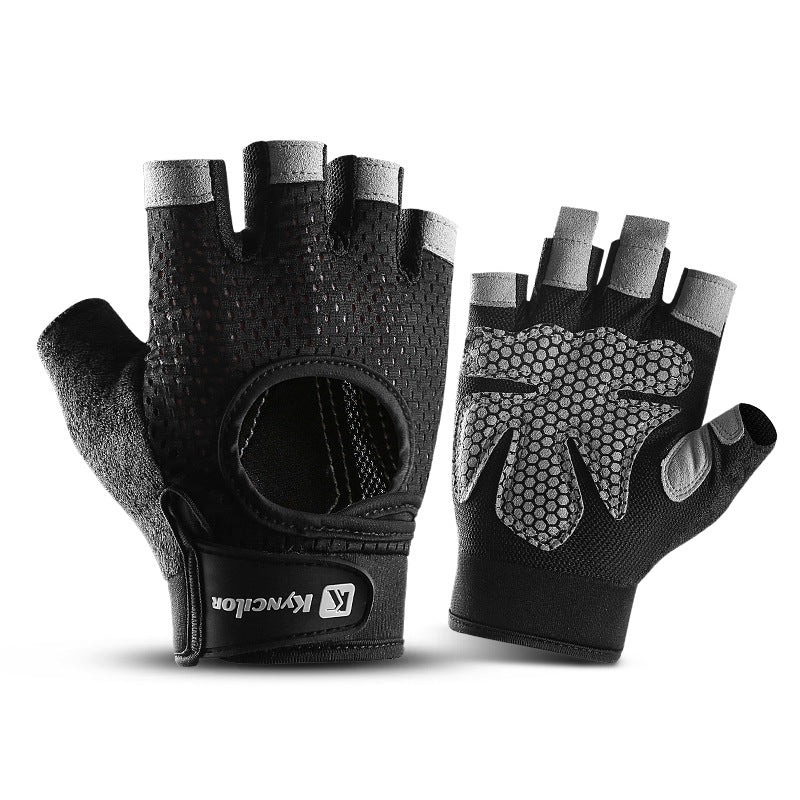 NNEDSZ XL Black Fingerless Sports Gloves - Non-Slip Silicone Palm Pads for Cycling, Weightlifting, and Fitness Training