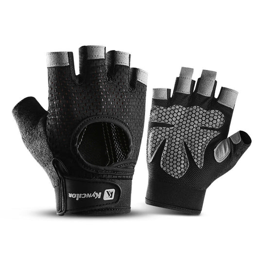 NNEDSZ XL Black Fingerless Sports Gloves - Non-Slip Silicone Palm Pads for Cycling, Weightlifting, and Fitness Training
