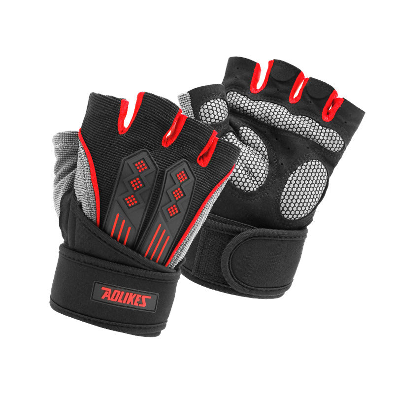 NNEDSZ M Red Fingerless Workout Gloves with Wrist Support - Non-Slip, Breathable Gym Gloves for Weightlifting and Cycling