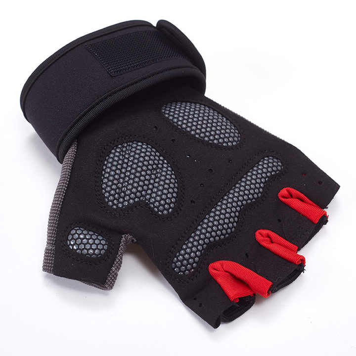 NNEDSZ M Red Fingerless Workout Gloves with Wrist Support - Non-Slip, Breathable Gym Gloves for Weightlifting and Cycling