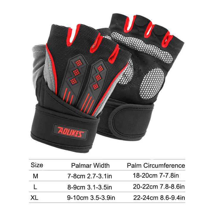 NNEDSZ M Red Fingerless Workout Gloves with Wrist Support - Non-Slip, Breathable Gym Gloves for Weightlifting and Cycling