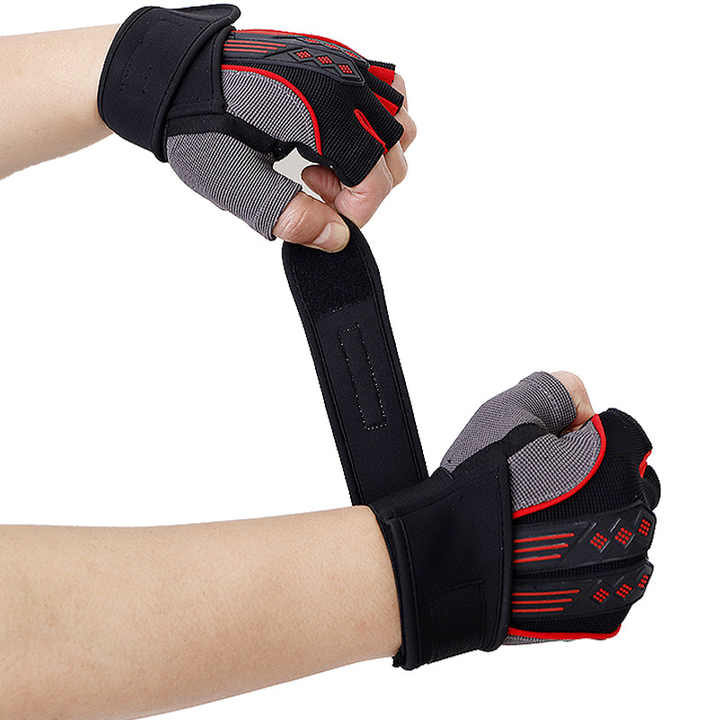 NNEDSZ M Red Fingerless Workout Gloves with Wrist Support - Non-Slip, Breathable Gym Gloves for Weightlifting and Cycling