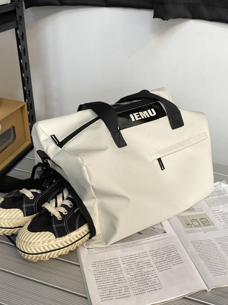 NNEDSZ White Durable PU Leather Sports Gym Bag - Waterproof, Lightweight Travel Duffle Bag with Adjustable Strap