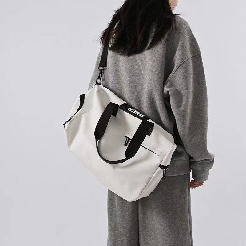 NNEDSZ White Durable PU Leather Sports Gym Bag - Waterproof, Lightweight Travel Duffle Bag with Adjustable Strap