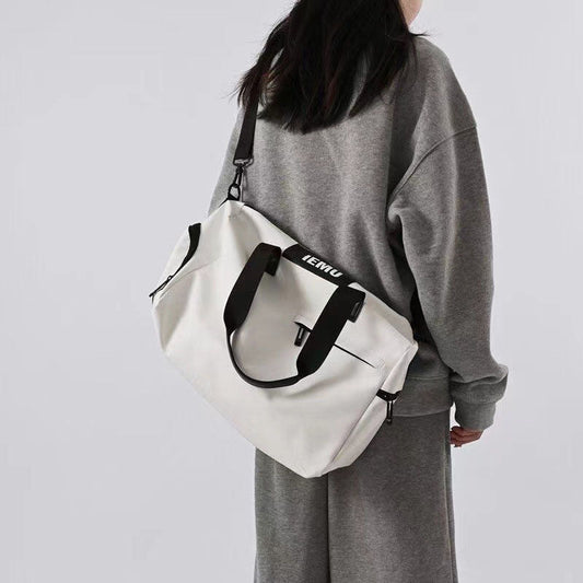 NNEDSZ White Durable PU Leather Sports Gym Bag - Waterproof, Lightweight Travel Duffle Bag with Adjustable Strap