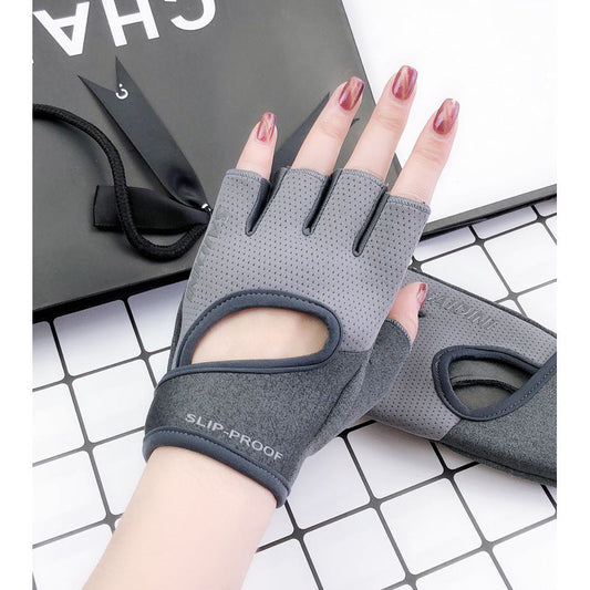 NNEDSZ S Grey 2-PCS Women's Half-Finger Fitness Gloves - Anti-Slip Breathable Gloves for Yoga, Spin Bike, and Weight Training