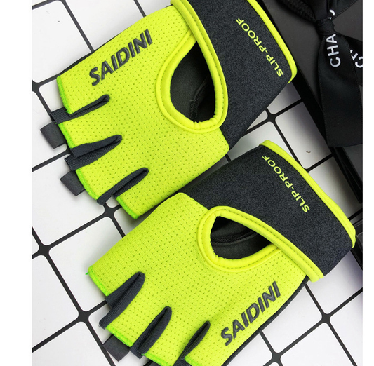 NNEDSZ S Chartreuse 2-PCS Women's Half-Finger Fitness Gloves - Anti-Slip Breathable Gloves for Yoga, Spin Bike, and Weight Training