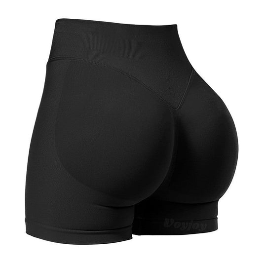 NNEDSZ M Black High-Elastic Hip Yoga Shorts - Seamless Mid-Intensity Pilates Workout Shorts