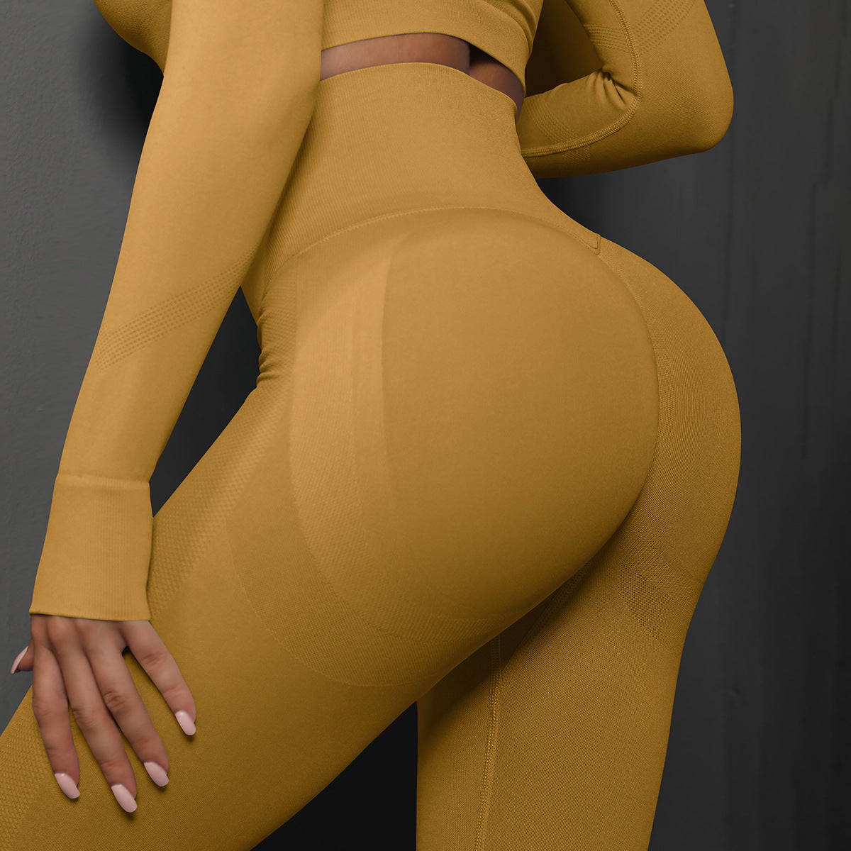 NNEDSZ Size L Yellow Seamless High-Waisted Yoga Pants for Women - Lift Workout Leggings for Running, Gym, and Fitness