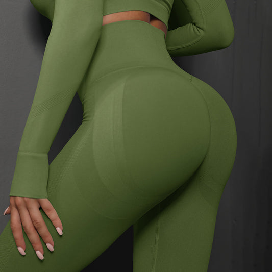 NNEDSZ Size L Emerald Green Seamless High-Waisted Yoga Pants for Women - Lift Workout Leggings for Running, Gym, and Fitness